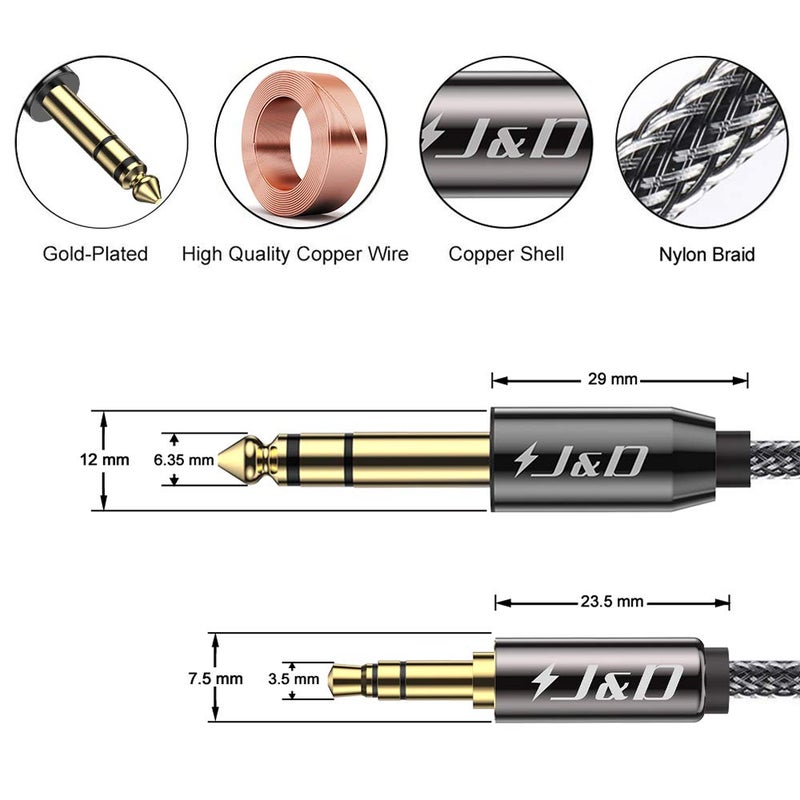 J&D 3.5mm to 6.35mm Stereo Audio Cable, Gold Plated 3.5mm 1/8 inch Male TRS to 6.35mm 1/4 inch Male TRS Copper Shell Cable, Nylon Braid for Smartphone, Amplifiers, 3 Feet - Image 3
